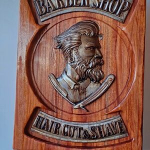 Escultura Baber shop em madeira exótica