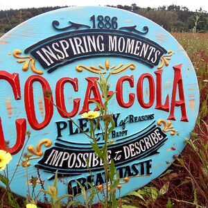 Coca-Cola work, carved in wood, vintage style.